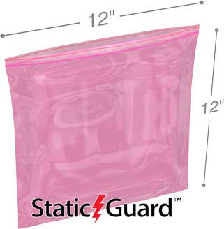 4 mil Antistatic Reclosable Poly Bag 12"x12" Pink Ziplock Bag cs/500 123097 