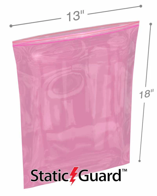13x18 4-Mil Minigrip Reclosable Pink Anti Static Bags