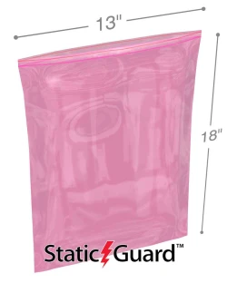 13" x 18" 4-Mil Pink Anti Static Zip Bags - Minigrip