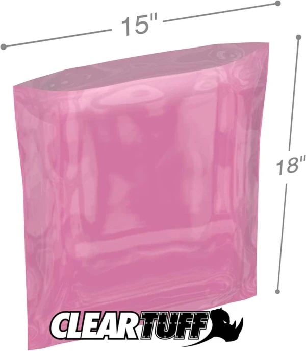 15x18 4 mil amine free antistatic poly bags 15x18 4 mil Pink Antistat Poly Bags