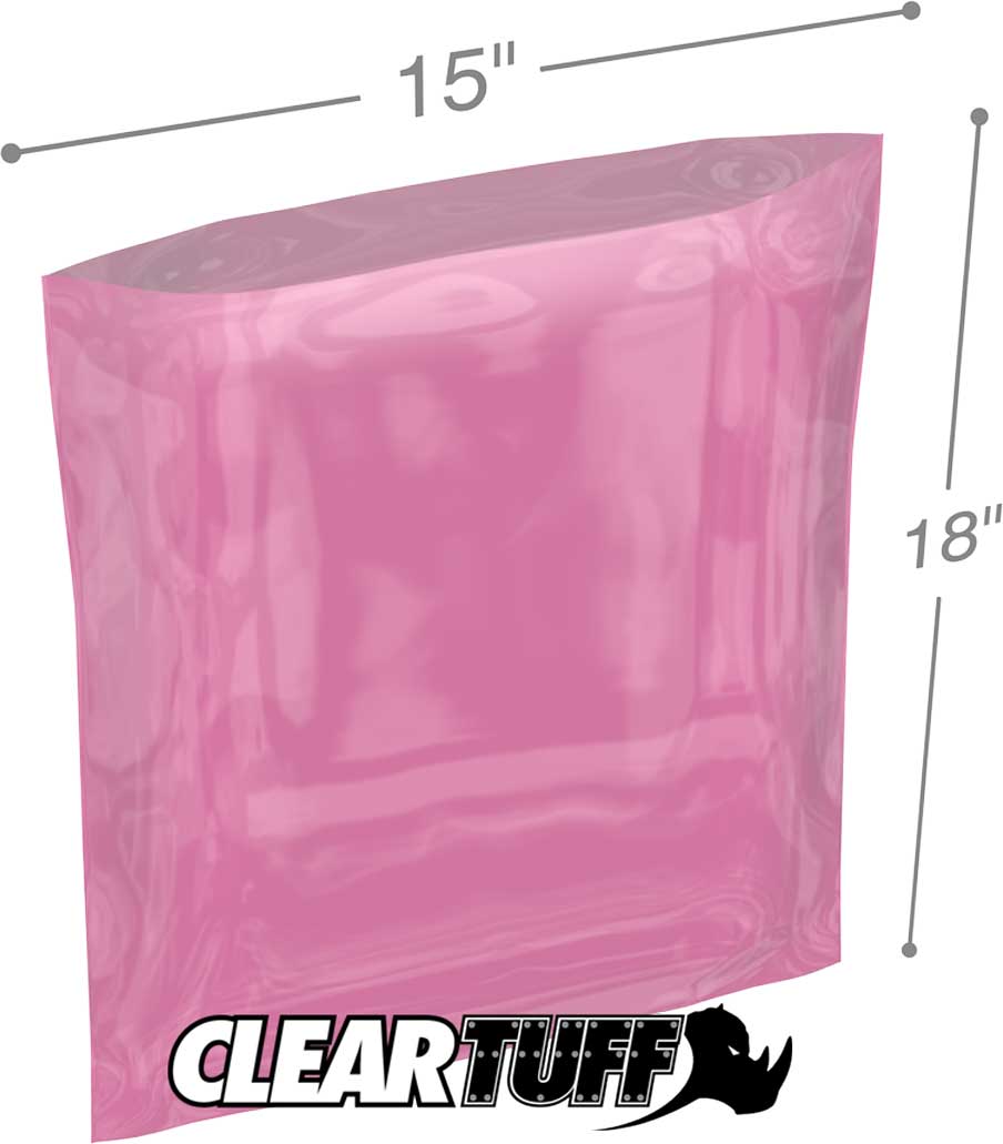 15x18 6 mil Pink Antistat Poly Bags