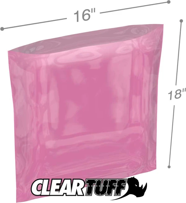16x18 6 mil amine free antistatic poly bags 16x18 6 mil Pink Antistat Poly Bags