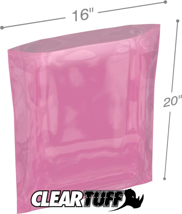 16x20 6 mil amine free antistatic poly bags 16x20 6 mil Pink Antistat Poly Bags
