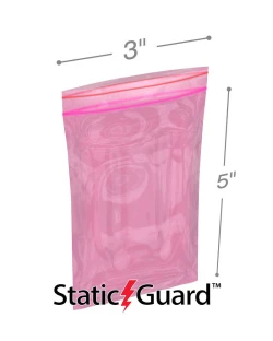 2.5" x 3" 4-Mil Pink Anti Static Zip Bags - Minigrip
