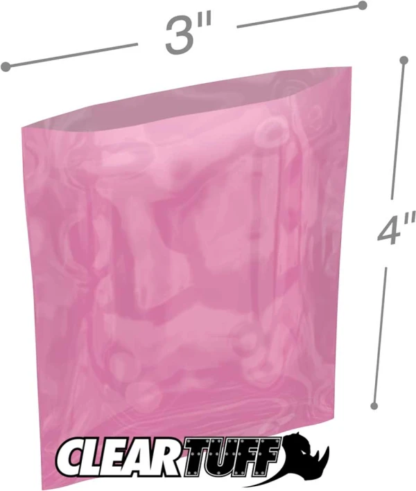 3x4 4 mil amine free antistatic poly bags 3x4 4 mil Pink Antistat Poly Bags