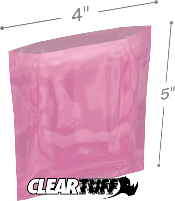 4x5 6 mil amine free antistatic poly bags 4x5 6 mil Pink Antistat Poly Bags