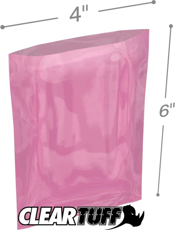 4x6 6 mil Pink Antistat Poly Bags