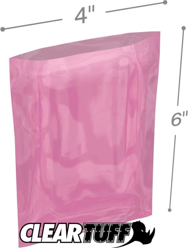 4x6 6 mil amine free antistatic poly bags 4x6 6 mil Pink Antistat Poly Bags