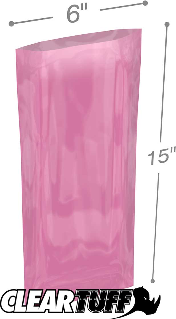 6x15 6 mil Pink Antistat Poly Bags