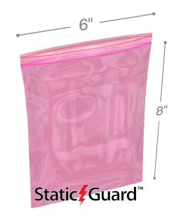 6" x 8" 4-Mil Pink Anti Static Zip Bags - Minigrip