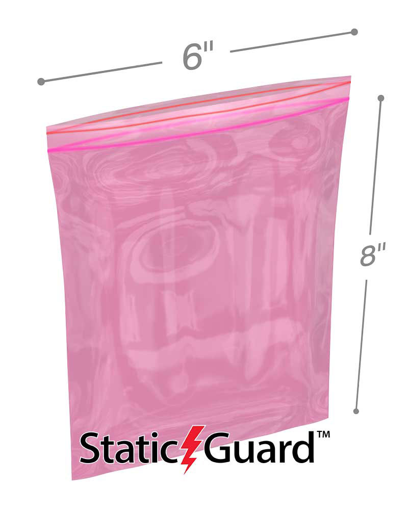 6x8 4 Mil anti static pink locking bags