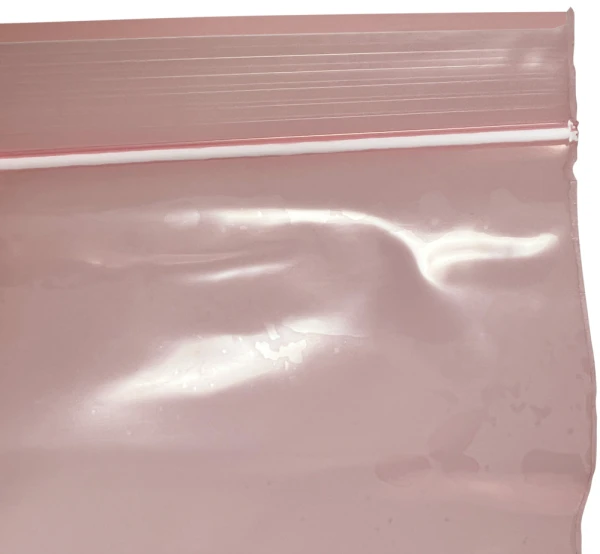 6x8 4-Mil Pink Anti Static Zip Bags - Minigrip 6x8 4 Mil anti static pink locking bags White Ziplock Side