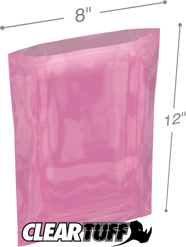 8x12 6 mil amine free antistatic poly bags 8x12 6 mil Pink Antistat Poly Bags