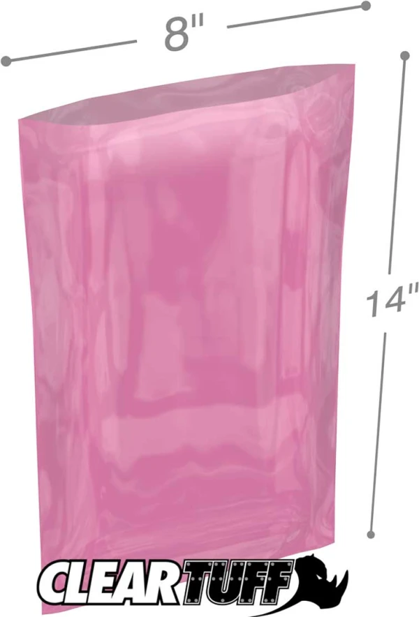 8x14 6 mil amine free antistatic poly bags 8x14 6 mil Pink Antistat Poly Bags
