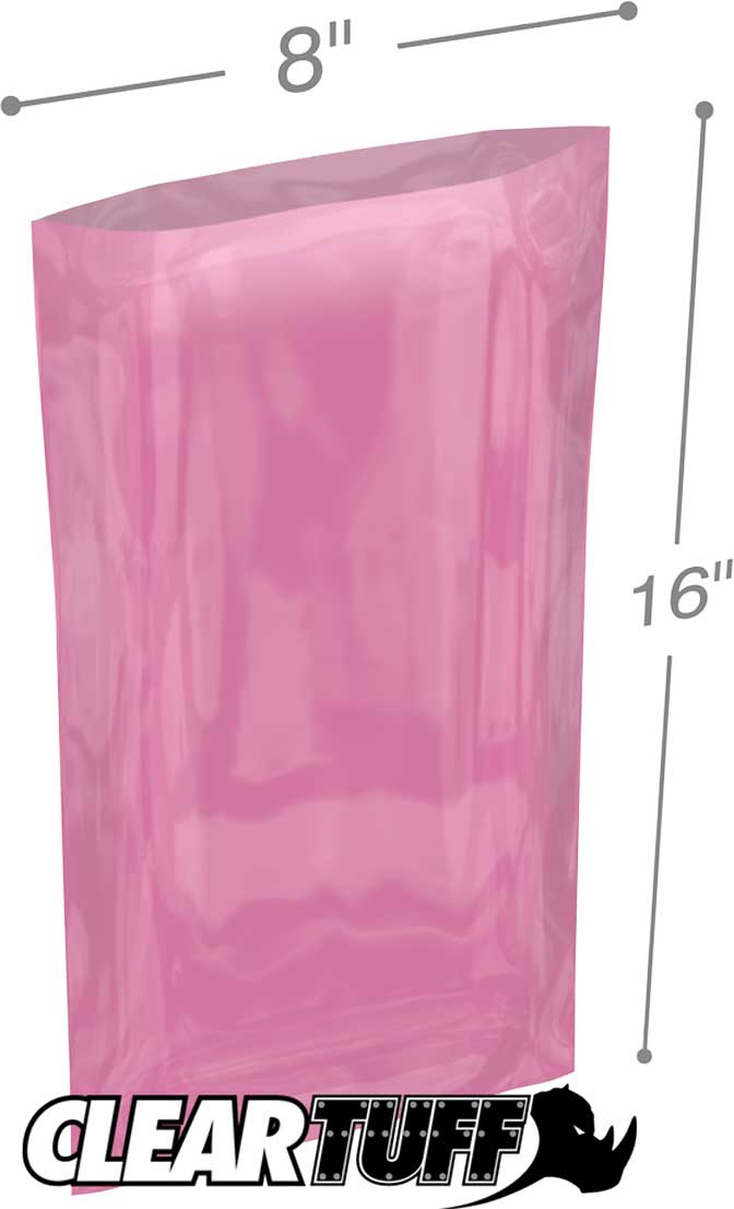 8x16 4 mil Pink Antistat Poly Bags