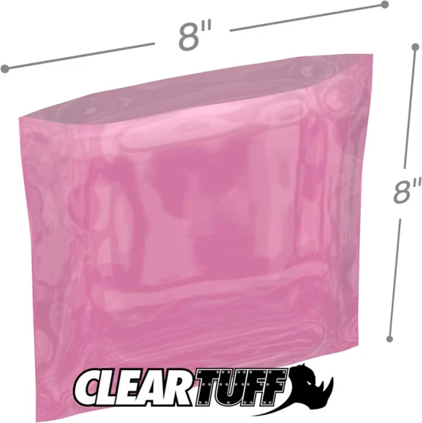 8x8 6 mil amine free antistatic poly bags 8x8 6 mil Pink Antistat Poly Bags