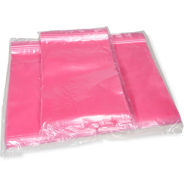 9 x 12 4 Mil Pink Anti Static Zip Bags - Minigrip Innerpacks Innerpacks of 9 x 12 4 Mil anti static locking bags