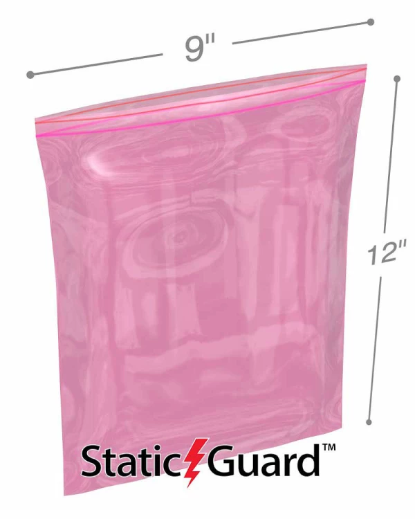 9x12 4Mil Minigrip Reclosable Pink Anti Static Bags