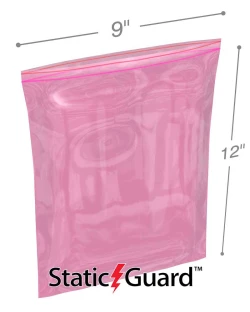 9" x 12" 4 Mil Pink Anti Static Zip Bags - Minigrip