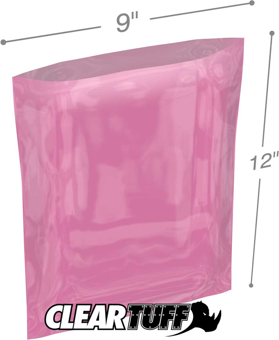 9x12 6 mil Pink Antistat Poly Bags