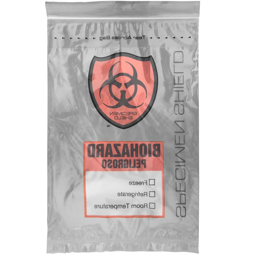 Back of 3 Wall 6 x 9 2 mil Specimen Shield Zipper Locking Pouch Bags