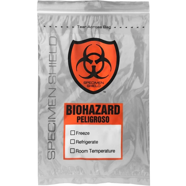 Front of 3 Wall 6 x 9 2 mil Specimen Shield Zipper Locking Pouch Bags