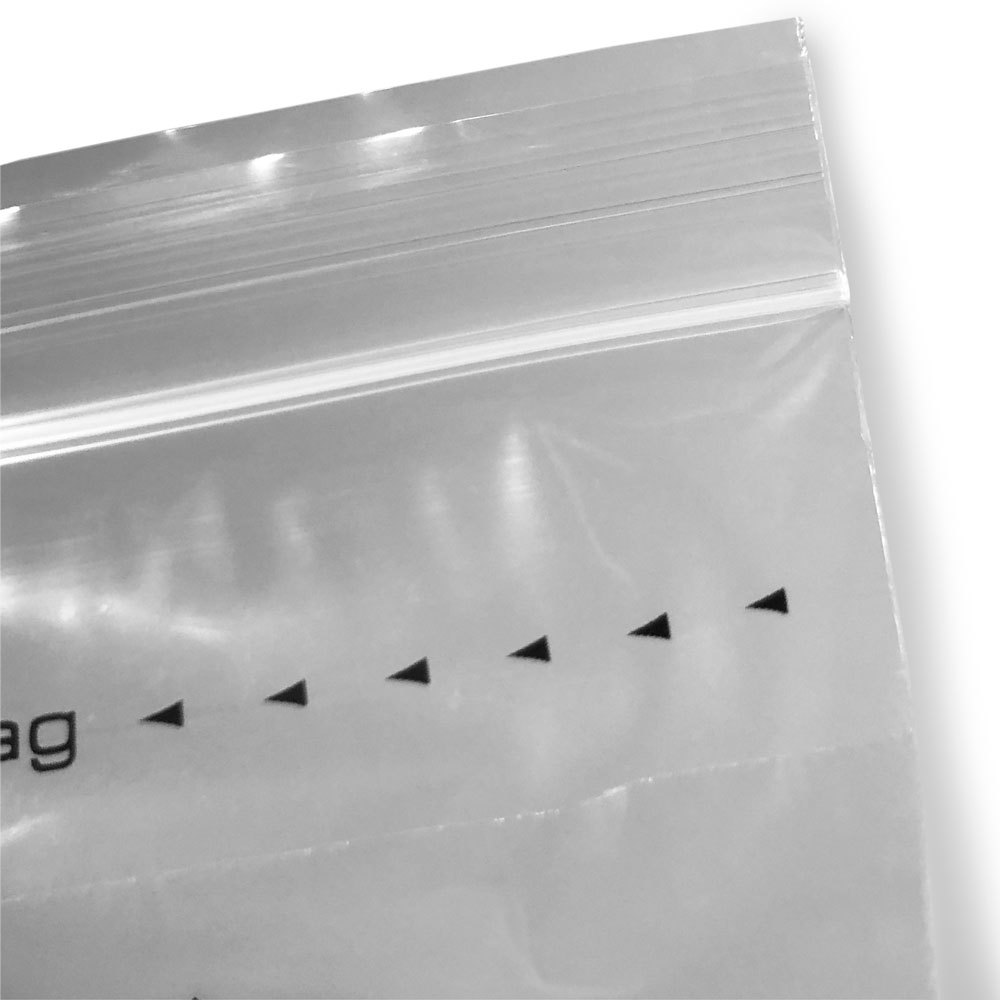 Close up of 3 Wall 6 x 9 2 mil Specimen Shield Zipper Locking Pouch Bags Zipper