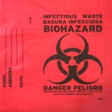Close up of Warning and Name, Address, Date12-16 Gallon Medical Waste Trash Bags - 1.3 Mil Print