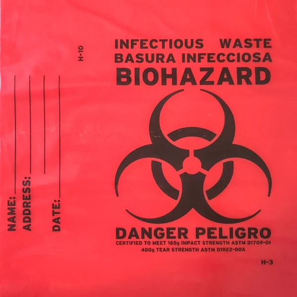 12-16 Gallon Medical Waste Trash Bags - 1.3 Mil Print Close up of Warning and Name, Address, Date12-16 Gallon Medical Waste Trash Bags - 1.3 Mil Print