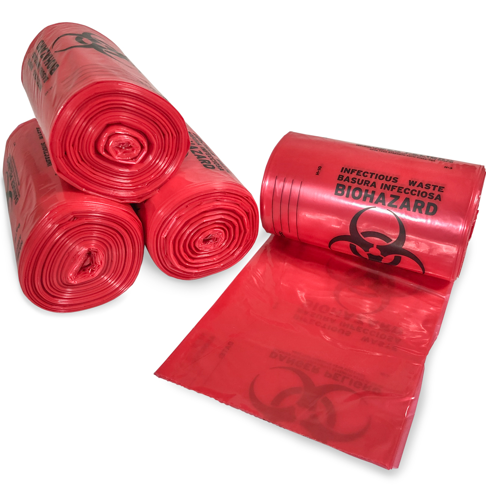 12-16 Gallon Medical Waste Trash Bags - 1.3 Mil Rolls with One Unrolled