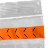 Close up of 12 x 15 Specimen Shield Tear Pouch Bags Black and Orange Zipper