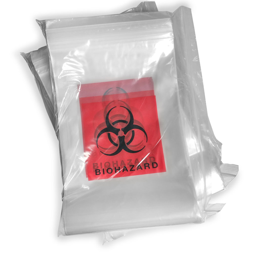 Innerpacks of 3 x 5 Biohazard Zipper Locking Bags