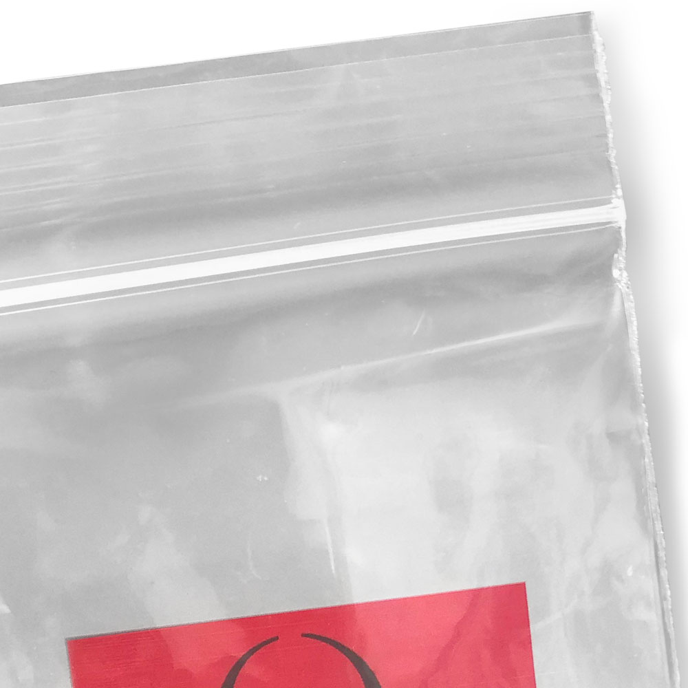 Close up of 3 x 5 Biohazard Zipper Locking Bags Zipper