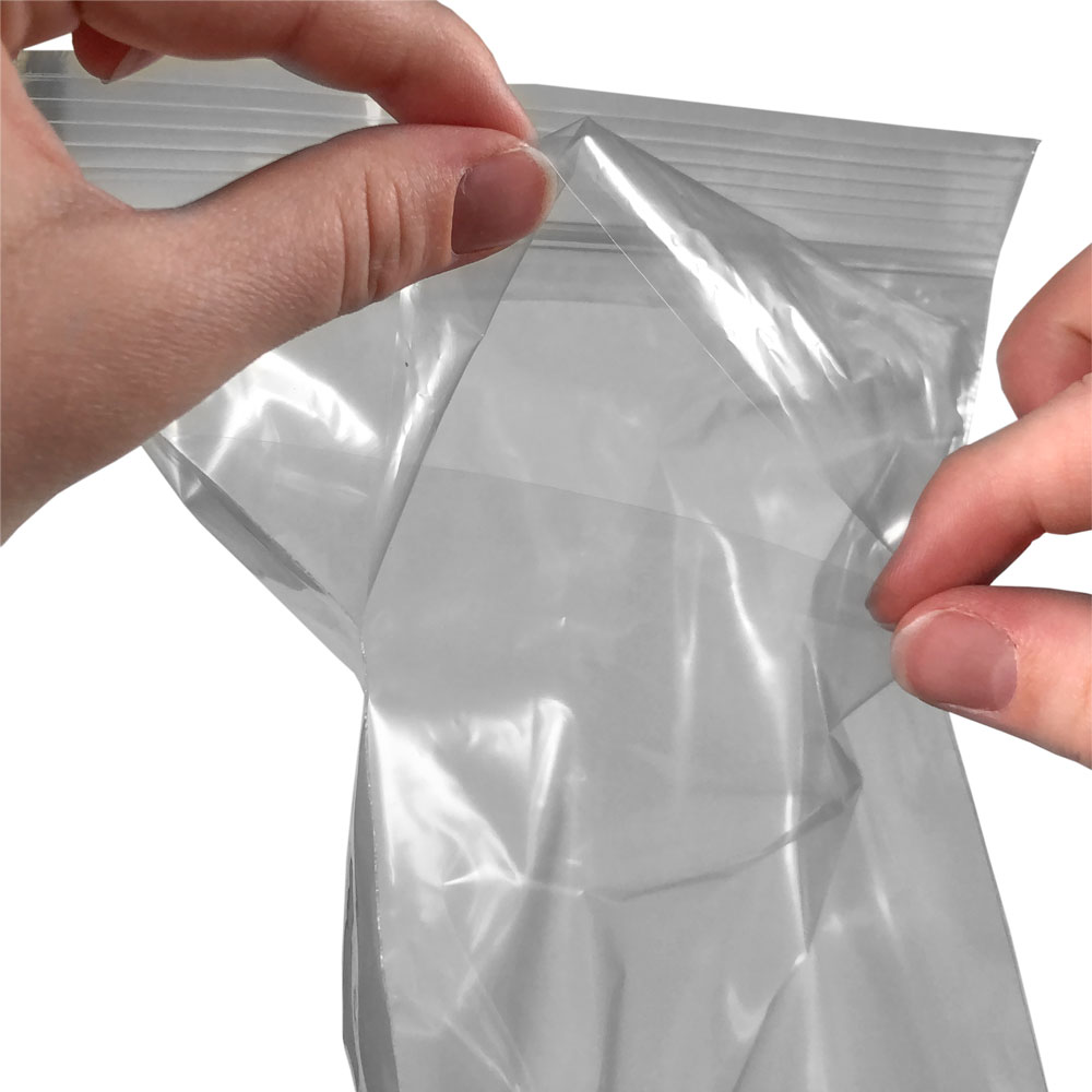 Close up of 6 x 9 2 Mil Specimen Zipper Locking Clear Bags Document Pouch on Back of Bag
