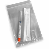 Close up of 6 x 9 2 Mil Specimen Zipper Locking Clear Bags with Sample Tubes Inside of Bag
