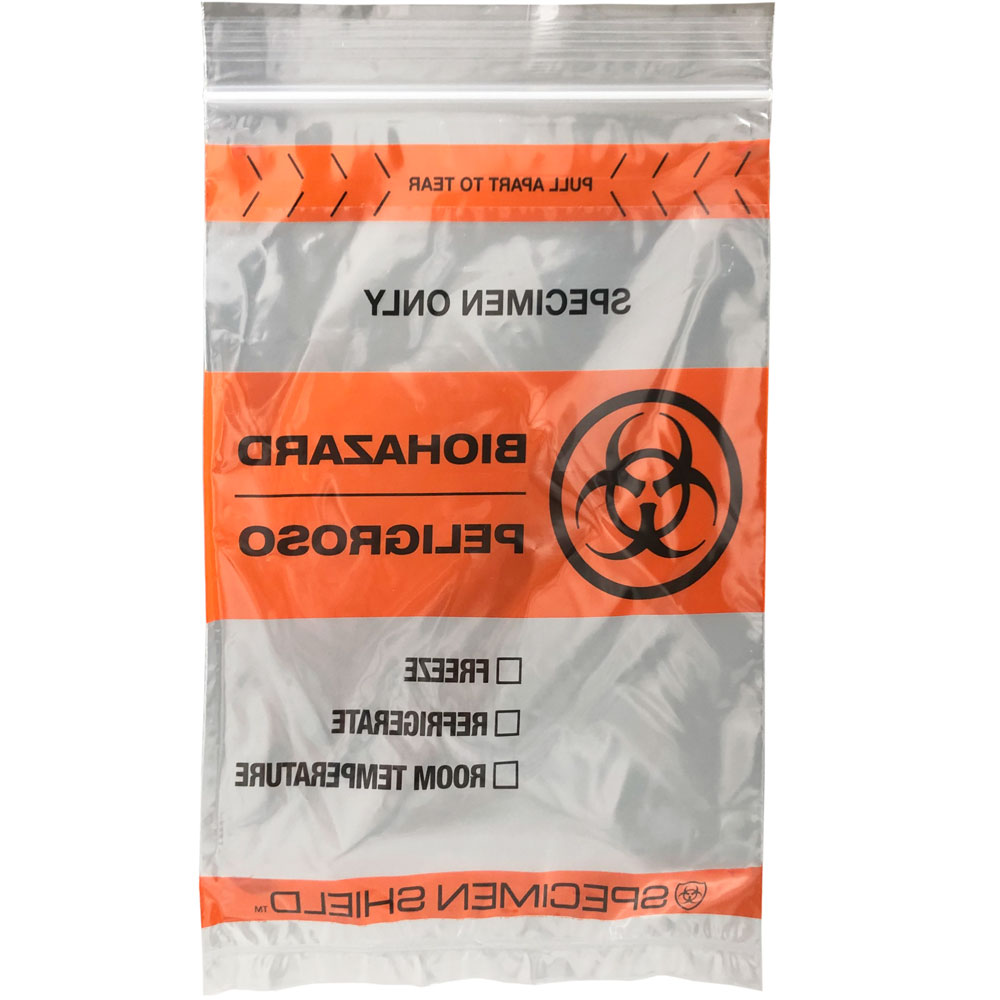 Back of 6x9 2 colors Specimen Shield Zipper Locking Tear Pouch Bags