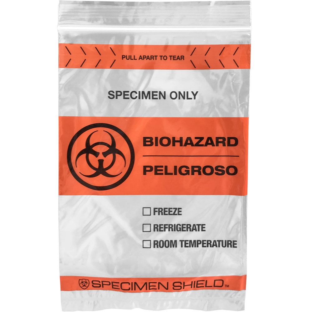 Front of 6x9 2 colors Specimen Shield Zipper Locking Tear Pouch Bags
