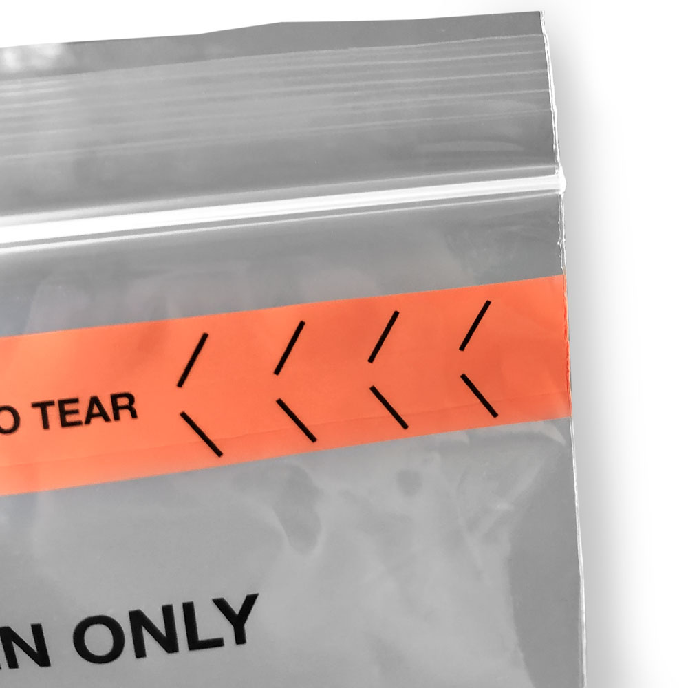 Close up of 6x9 2 colors Specimen Shield Zipper Locking Tear Pouch Bags Zipper