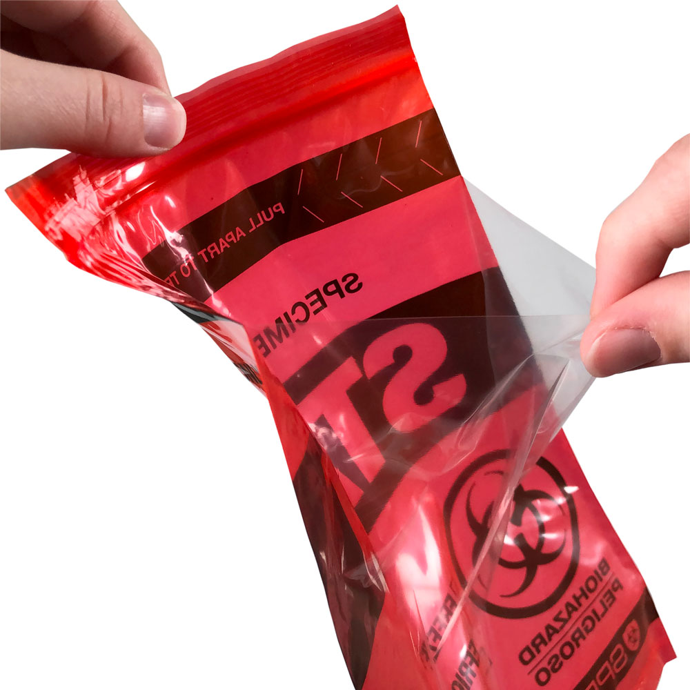 Document Pouch on Back of 6x9 STAT 3 Wall Specimen Transport Zipper Locking Biohazard Red Bag