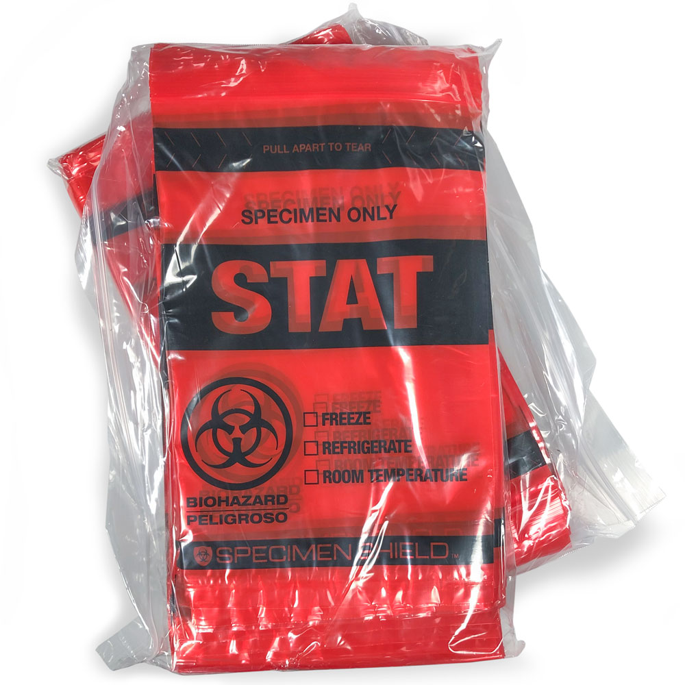 Innerpacks of 6x9 STAT 3 Wall Specimen Transport Zipper Locking Biohazard Red Bag