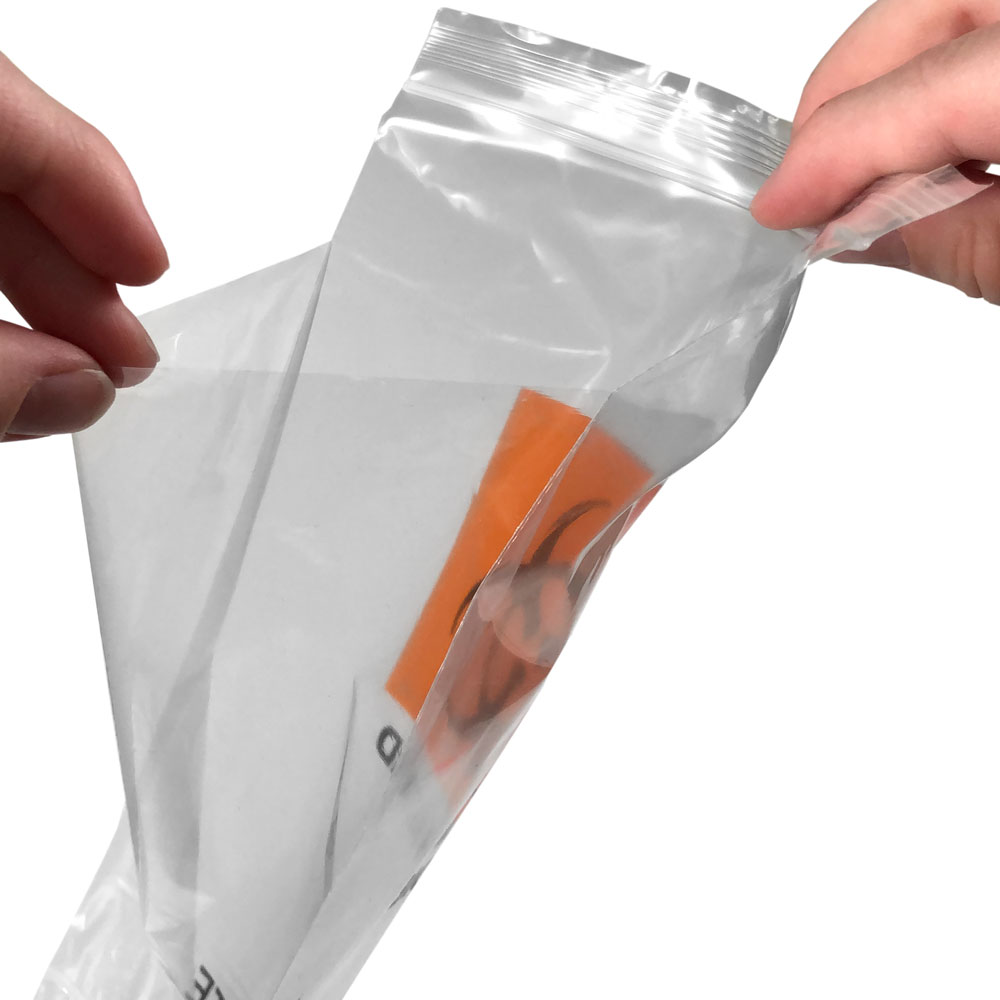 Close up of Back Pouch on Back of 6x9 Biohazard Specimen Bags