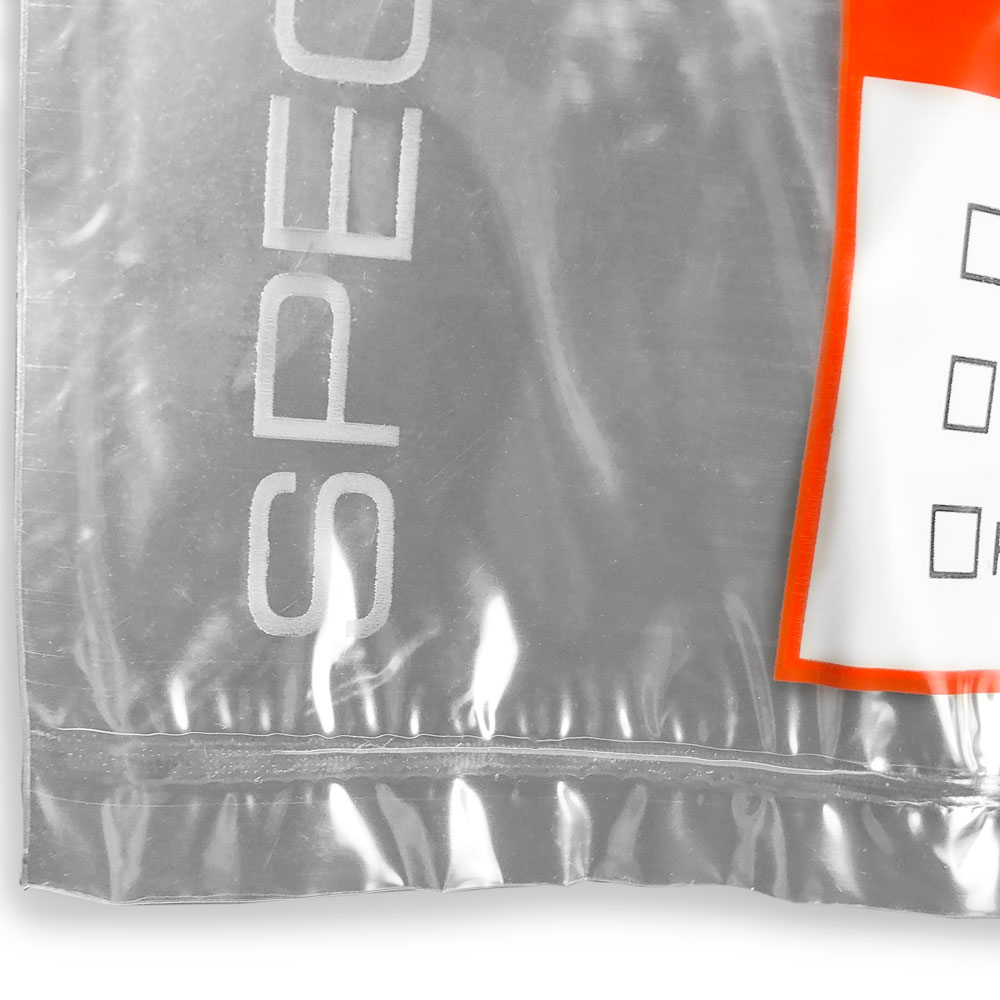 Close up of 8x10 3 Wall 2 Mil Specimen Shield Zipper Locking Tear Pouch Bags Bottom Seal