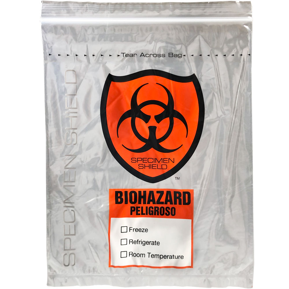Front of 8x10 3 Wall 2 Mil Specimen Shield Zipper Locking Tear Pouch Bags