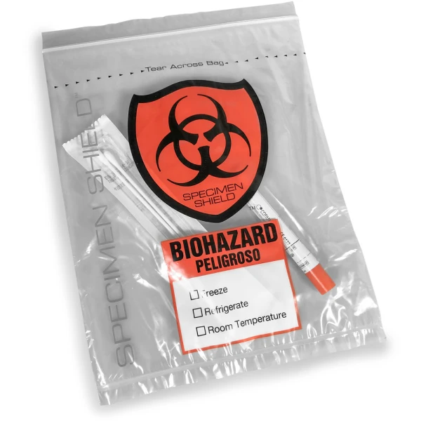 8x10 3 Wall 2 Mil Specimen Shield Zipper Locking Tear Pouch Bags 8x10 3 Wall 2 Mil Specimen Shield Zipper Locking Tear Pouch Bags with Tube Samples Inside Bag