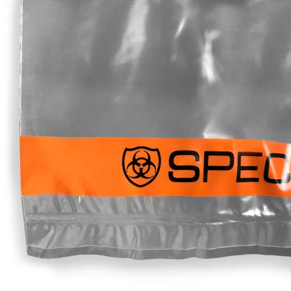 8x10 Specimen Lab Bio Transport bag with Document Pouch Bottom Seal Close up of 8x10 Specimen Lab Bio Transport bag with Document Pouch Bottom Seal
