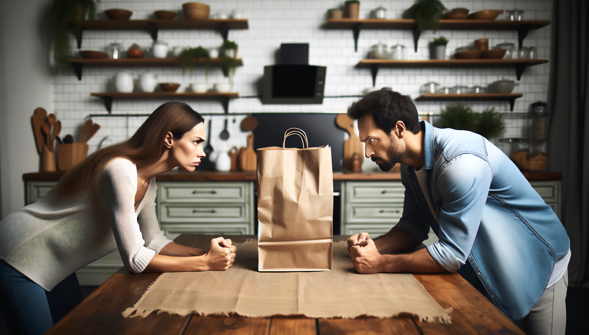 Arguing over paper bags