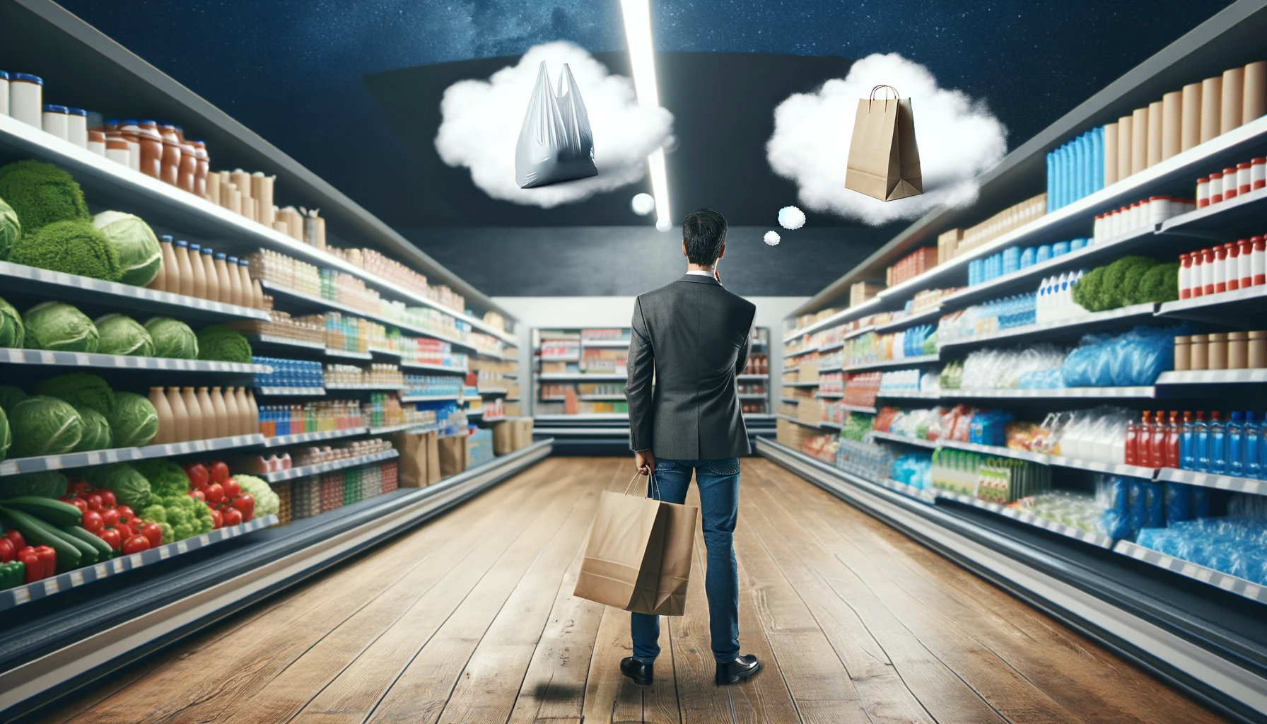 Deciding on either paper or plasstic grocery bags