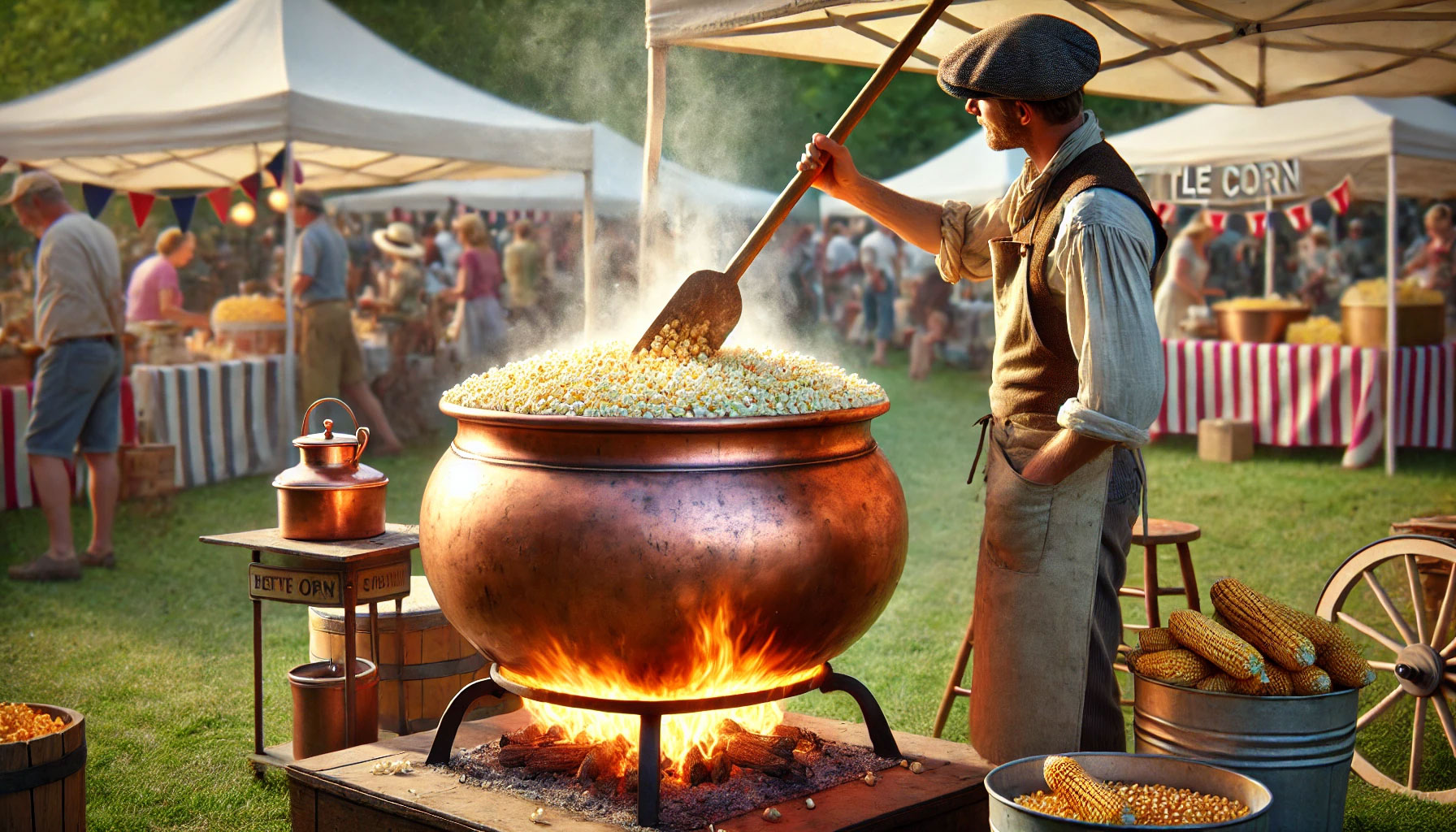 Old fashioned kettle corn in copper pot