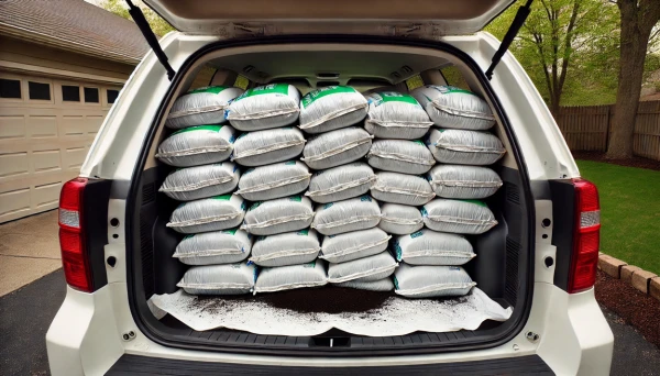 Plastic trunk liner protecting vehicle interior from staining from mulch