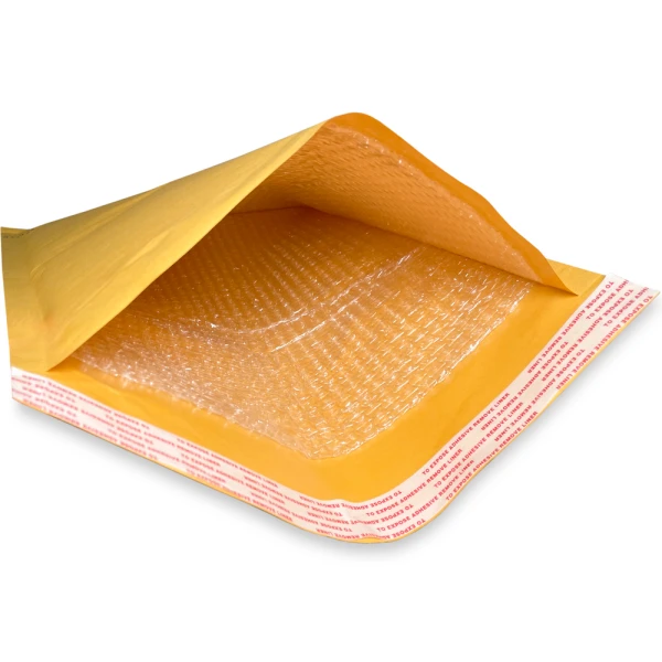 10.5 x 16 (#5) Self Seal Kraft Bubble Lined Mailers Opening Close up of 10.5 x 16 Mailing Envelope Opening